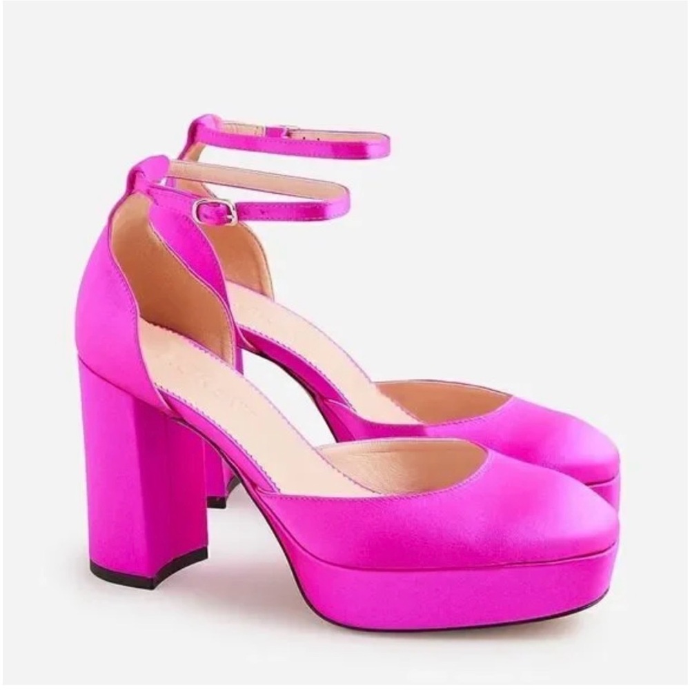 🪲 RARE J Crew Collection Maisie Pink Fuchsia Ankle Strap Platform Heels 10.5